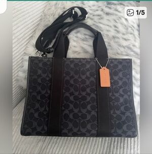 Coach Smith Tote in Signature Jacquard Black Denim